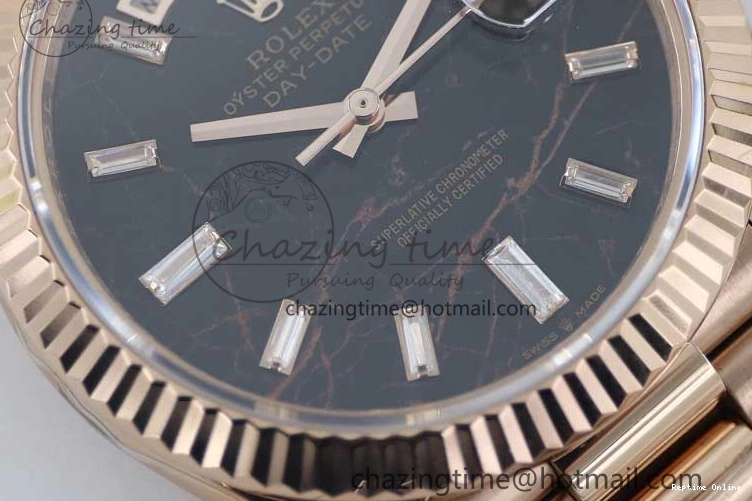 0419 Day Date 40mm RG 904L Steel TWF 1:1 Best Edition Black Crystal Dial on RG Bracelet A MoistureWicking 2349